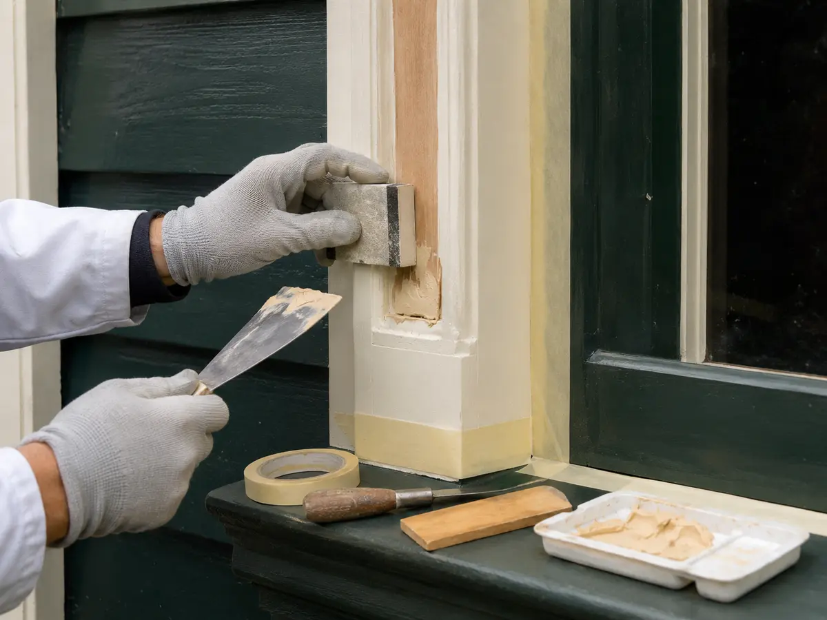 Zorgvuldig voorbereid schilderwerk aan een houten kozijn